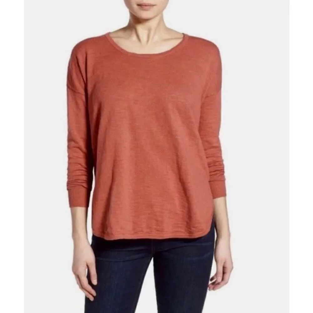 Madewell Long Sleeve Pullover Sweater Burnt Orange Uneven Hem Women’s Size Small